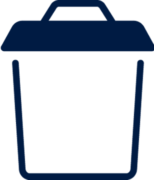 A blue icon of a trash can.
