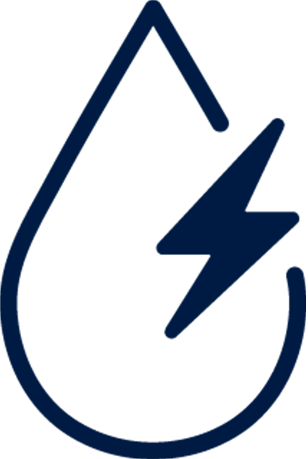 A blue icon of a lightning bolt in a drop of water